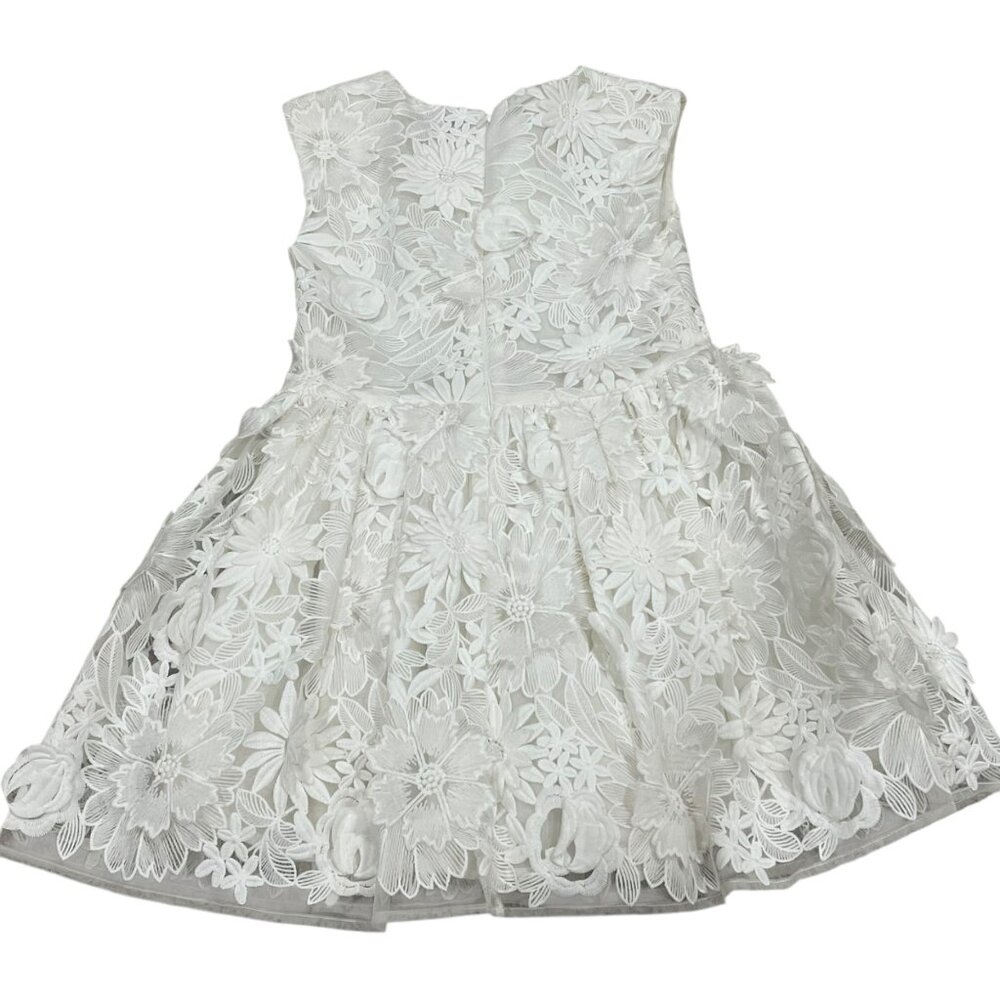 Halabaloo Girls White Floral Lace Party Dress Sleeveless Size 6 Laser Cutout Spe